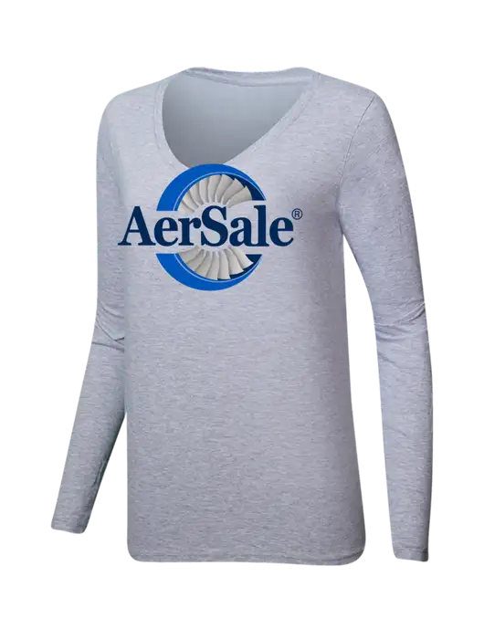 AerSale Womens  V-Neck Ring Spun Grey Heather 4.5 oz Long Sleeve T-Shirt w/AerSale Logo