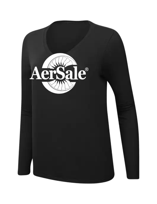 AerSale Womens V-Neck Ring Spun Jet Black 4.5 oz Long Sleeve T-Shirt w/AerSale Logo