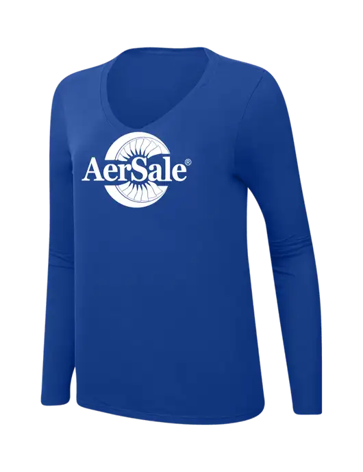 AerSale Womens  V-Neck Ring Spun True Royal 4.5 oz Long Sleeve T-Shirt w/AerSale Logo