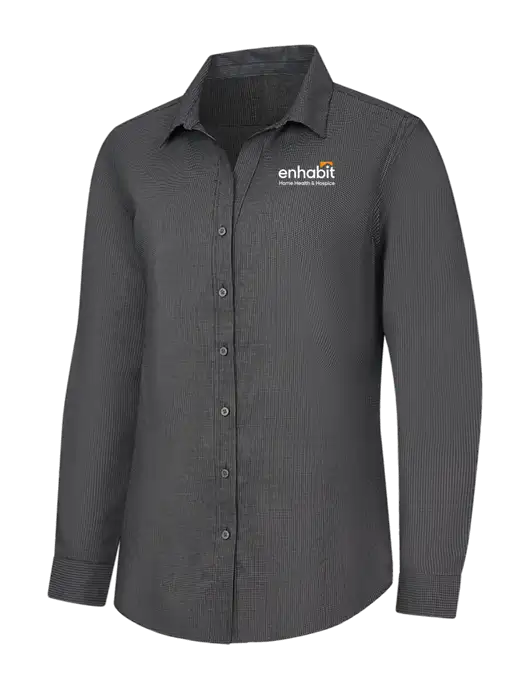 Enhabit Charcoal Womens Pincheck Easy Care Shirt w/Enhabit Logo