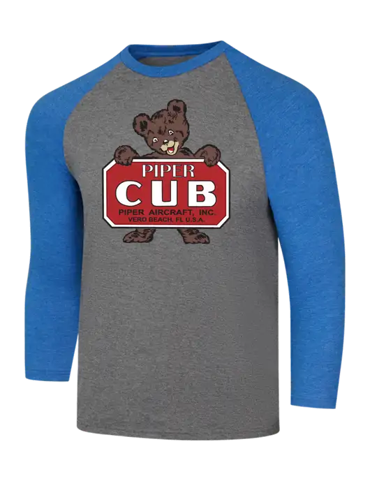 Piper Simply Soft 3/4 Sleeve Royal Frost/Grey Frost Ring Spun Cotton T-Shirt w/Piper Cub Logo