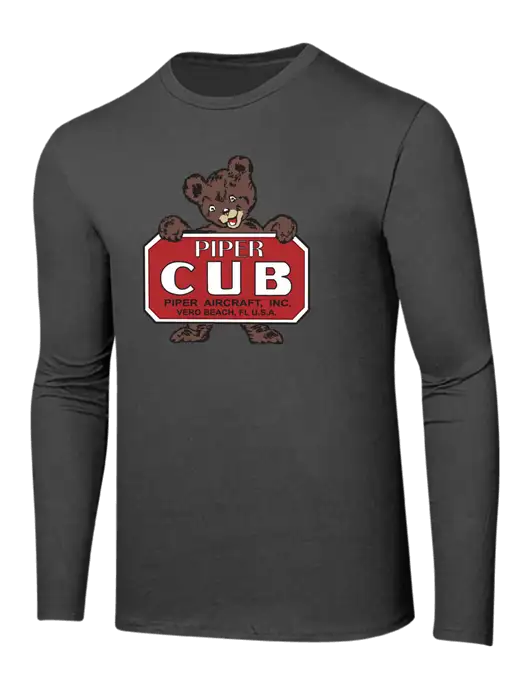 Piper Ring Spun Charcoal 4.5 oz Long Sleeve T-Shirt w/Piper Cub Logo