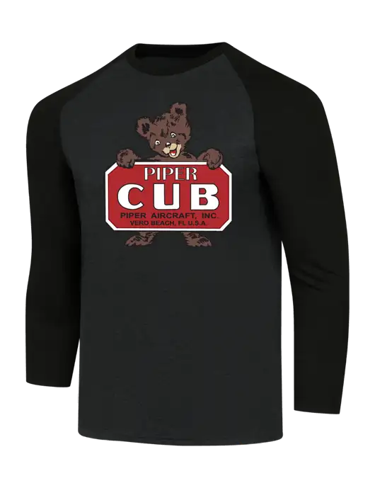 Piper Simply Soft 3/4 Sleeve Black/Black Frost Ring Spun Cotton T-Shirt w/Piper Cub Logo