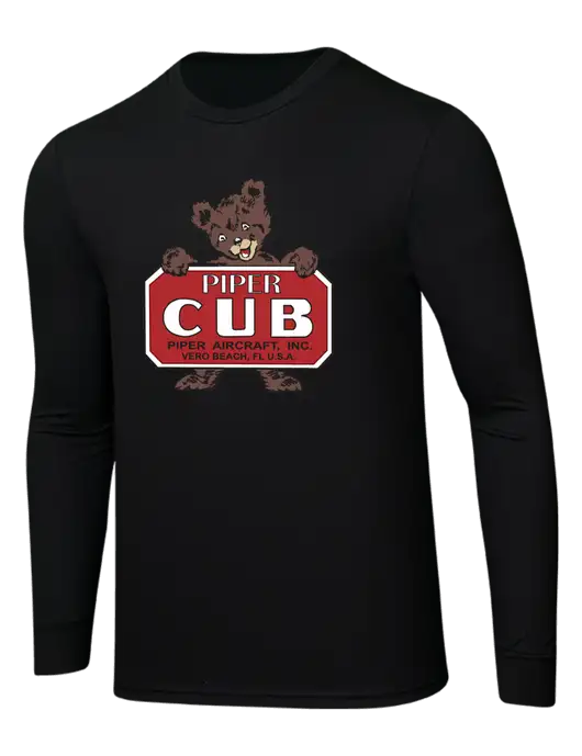 Piper Simply Soft Long Sleeve Black 4.5 oz, Poly/Combed Ring Spun Cotton T-Shirt w/Piper Cub Logo