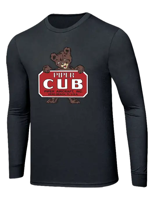 Piper Simply Soft Long Sleeve Black Frost 4.5 oz, Poly/Combed Ring Spun Cotton T-Shirt w/Piper Cub Logo