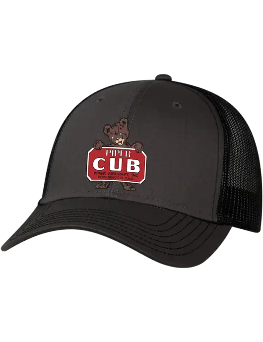 Piper Charcoal & Black Mesh Trucker Cap Snap Back w/Piper Cub Logo
