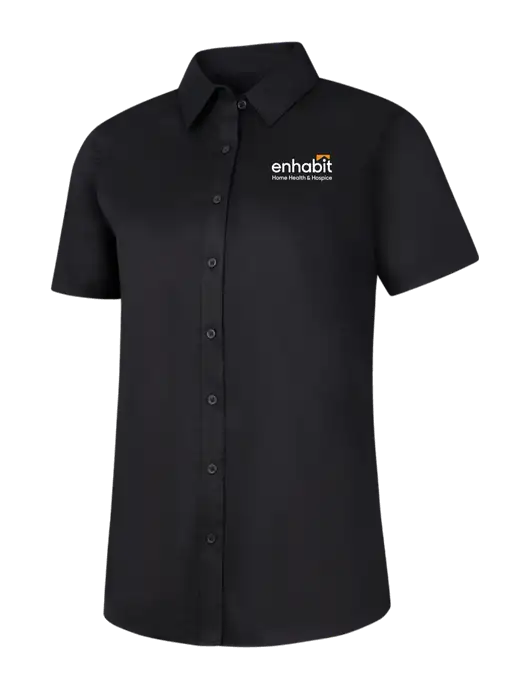 Enhabit Womens Black Short Sleeve Superpro React Twill Shirt w/Enhabit Logo