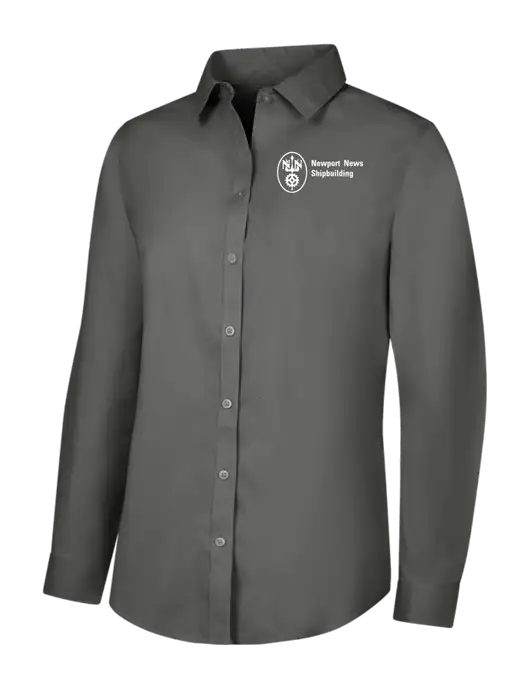 Newport News Brooks Brothers Womens Dark Grey Wrinkle-Free Stretch Pinpoint Shirt w/NNS Logo