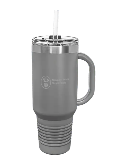 Newport News Polar Camel 40 oz. Powder Coated Vacuum Insulated Grey Travel Mug with Straw w/NNS Logo