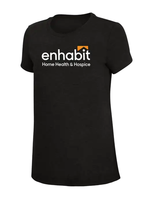 Enhabit Womens Simply Soft Black 4.5oz Poly/Combed Ring Spun Cotton T-Shirt w/Enhabit Logo