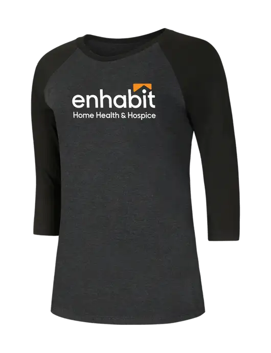 Enhabit Womens Simply Soft 3/4 Sleeve Black/Black Frost Ring Spun Cotton T-Shirt w/Enhabit Logo