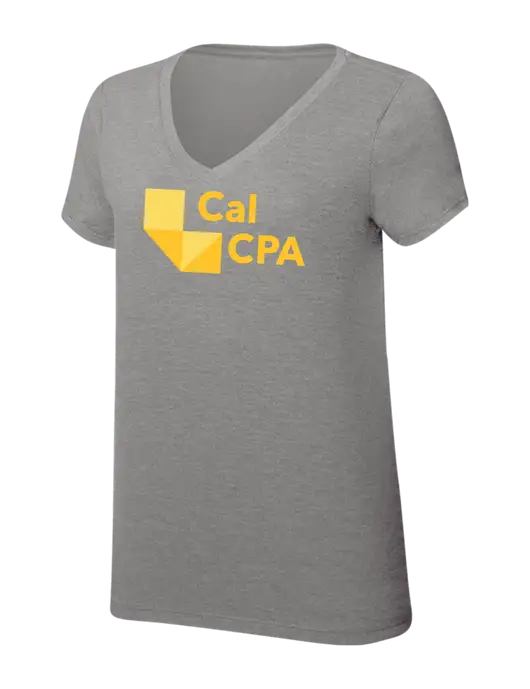 CalCPA Womens Simply Soft V-Neck Grey Frost 4.5oz  Poly/Combed Ring Spun Cotton T-Shirt w/CalCPA Logo