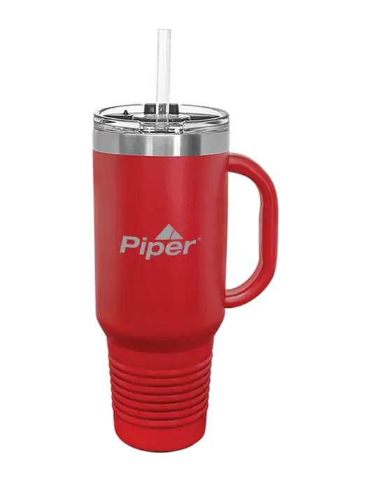 Piper Polar Camel 40 oz. Powder Coated Vacuum Insulated Red Travel Mug with Straw w/Piper Logo