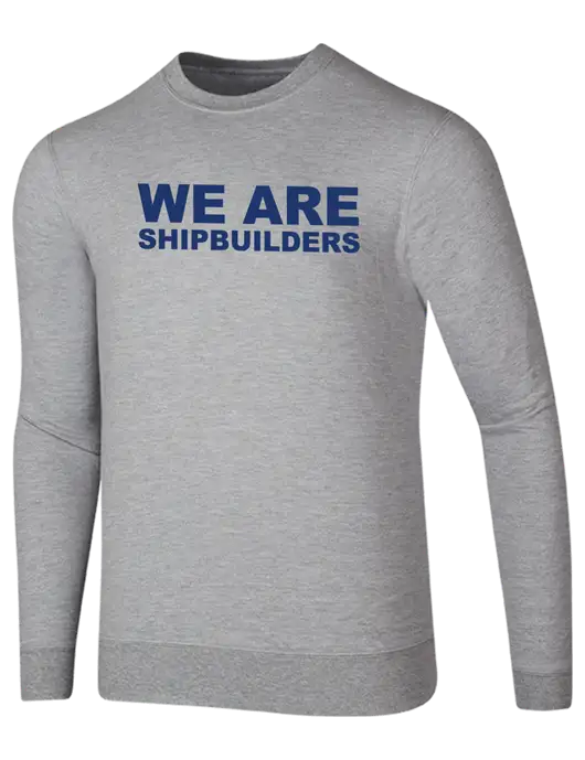 Newport News Light Grey Heather 7.8 oz Ring Spun Crew Sweatshirt w/WE ARE SHIPBUILDERS Logo
