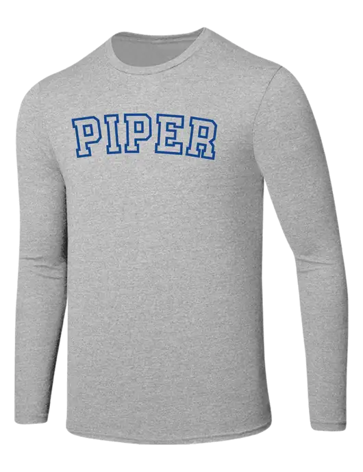 Piper Seriously Soft Light Heathered Grey Long Sleeve T-Shirt w/Piper Collegiate Logo