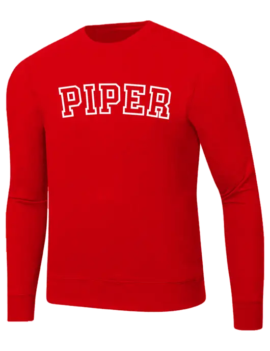 Piper Bright Red 8.5 oz Ring Spun Crew Sweatshirt w/Piper Collegiate Logo