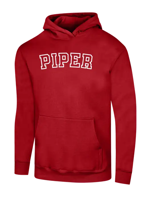 Piper Bright Red 8.5 oz Ring Spun Hooded Sweatshirt w/Piper Collegiate Logo