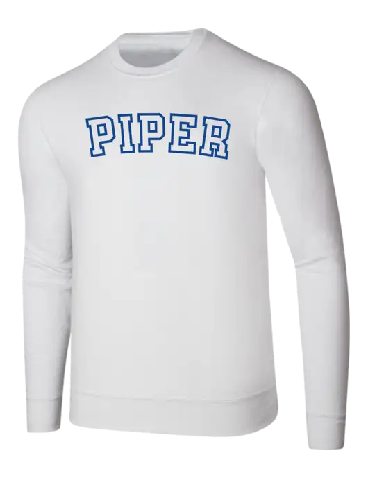 Piper White 7.8 oz Ring Spun Crew Sweatshirt w/Piper Collegiate Logo