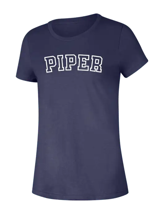 Piper Womens Seriously Soft Heathered Navy T-Shirt w/Piper Collegiate Logo