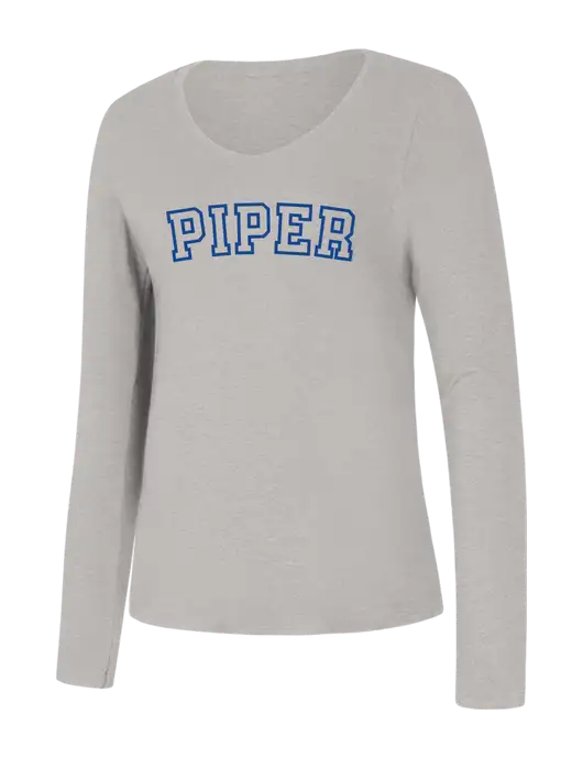 Piper Womens Seriously Soft Light Heathered Grey V-Neck Long Sleeve T-Shirt w/Piper Collegiate Logo