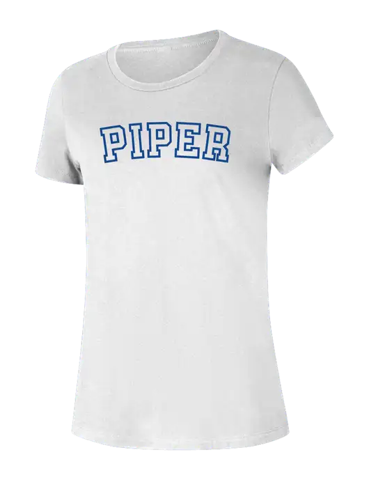 Piper Womens Seriously Soft White T-Shirt w/Piper Collegiate Logo