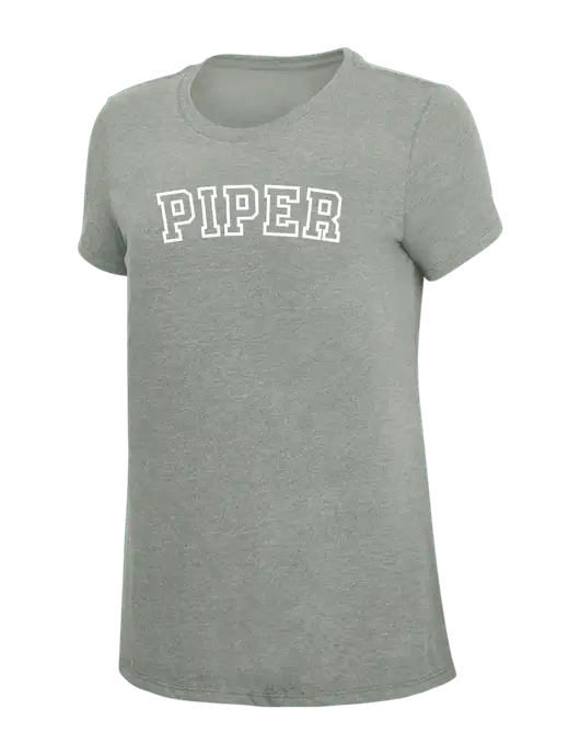 Piper Womens Simply Soft Grey Frost 4.5oz  Poly/Combed Ring Spun Cotton T-Shirt w/Piper Collegiate Logo