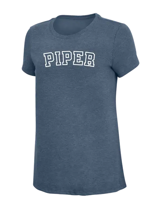 Piper Womens Simply Soft Navy Frost 4.5oz  Poly/Combed Ring Spun Cotton T-Shirt w/Piper Collegiate Logo