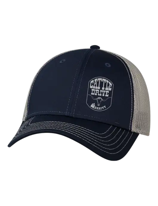 Merritt Trailers Navy & Grey Mesh Trucker Cap Snap Back w/Cattle Drive Logo