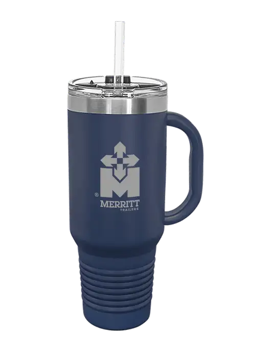 Merritt Trailers Polar Camel 40 oz. Powder Coated Vacuum Insulated Navy Travel Mug with Straw w/Merritt Trailers Logo