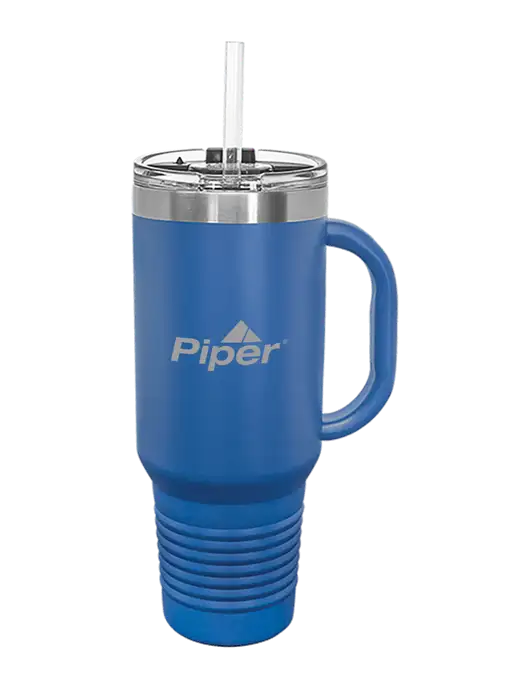 Piper Polar Camel 40 oz. Powder Coated Vacuum Insulated Royal Travel Mug with Straw w/Piper Logo