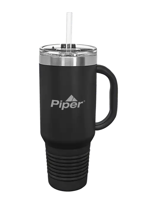 Piper Polar Camel 40 oz. Powder Coated Vacuum Insulated Black Travel Mug with Straw w/Piper Logo