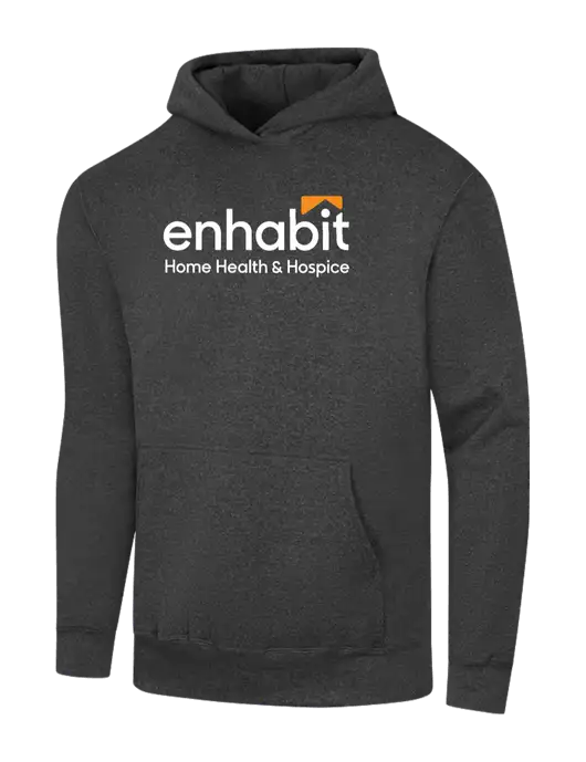 Enhabit Dark Heather Grey 7.8 oz Ring Spun Hooded Sweatshirt w/Enhabit Logo