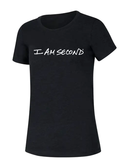 I Am Second BELLA+CANVAS ® Womens Black Heather Triblend Short Sleeve Tee w/I Am Second Logo