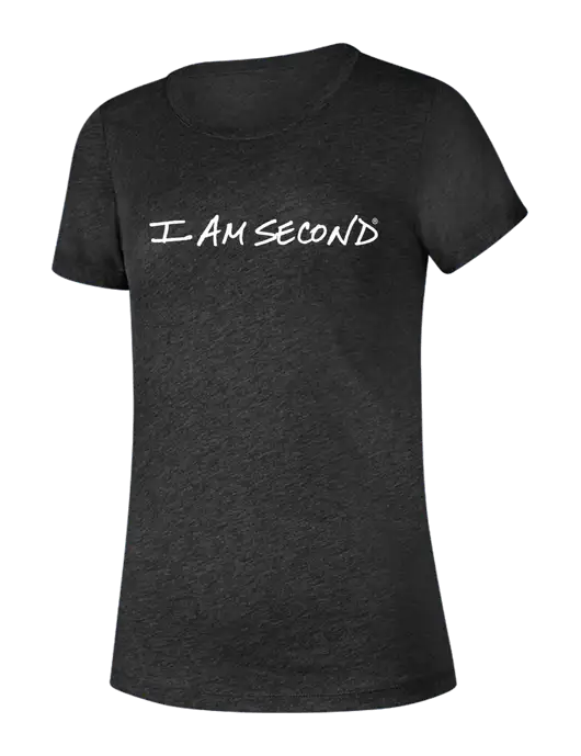 I Am Second BELLA+CANVAS ® Womens Charcoal Grey Triblend Short Sleeve Tee w/I Am Second Logo