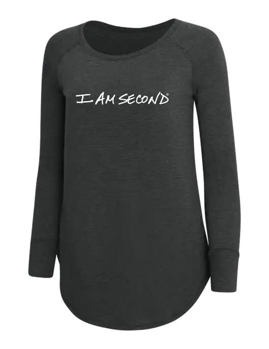 I Am Second Womens Perfect Wide Collar Tunic Tri-Blend Black Frost 4.5 oz T-Shirt w/I Am Second Logo