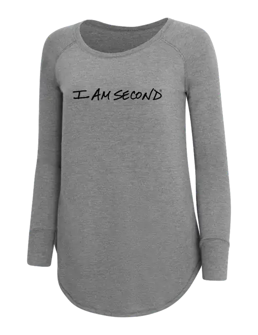 I Am Second Womens Perfect Wide Collar Tunic Tri-Blend Grey Frost 4.5 oz T-Shirt w/I Am Second Logo