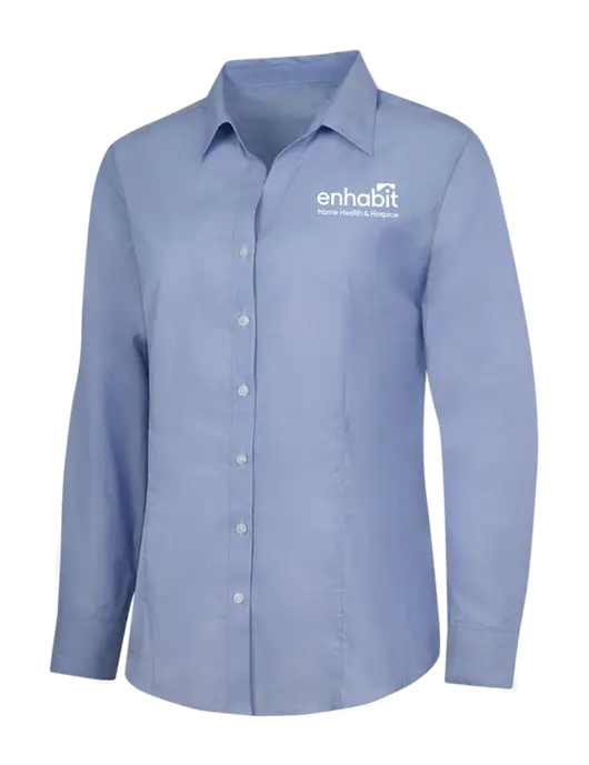 Enhabit Light Slate Blue Womens Crosshatch Easy Care Shirt w/Enhabit Logo