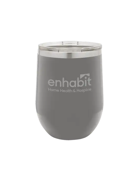 Enhabit Polar Camel 12 oz Powder Coated Grey Vacuum Insulated Stemless Wine Tumbler w/Enhabit Logo