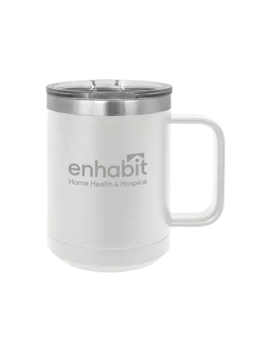 Enhabit Polar Camel 15 oz Powder Coated White Vacuum Insulated Mug with Slider Lid w/Enhabit Logo