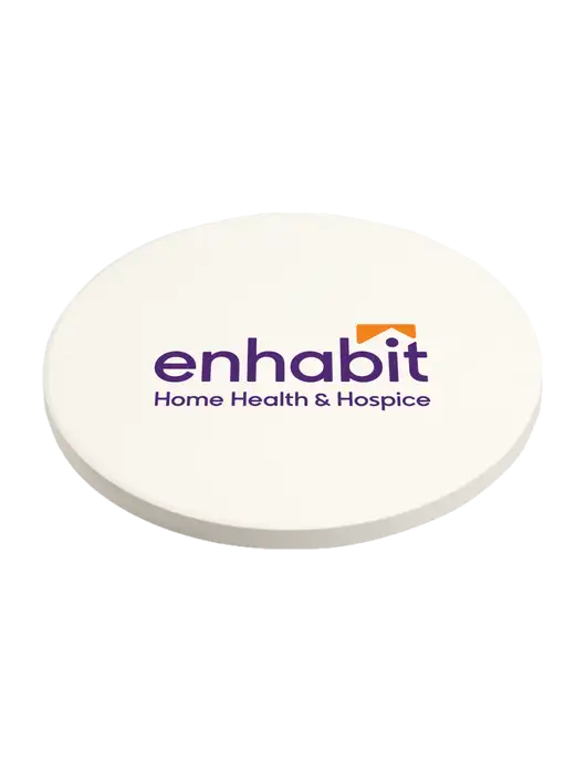 Enhabit Absorbent White Coaster with Cork Base w/Enhabit Logo