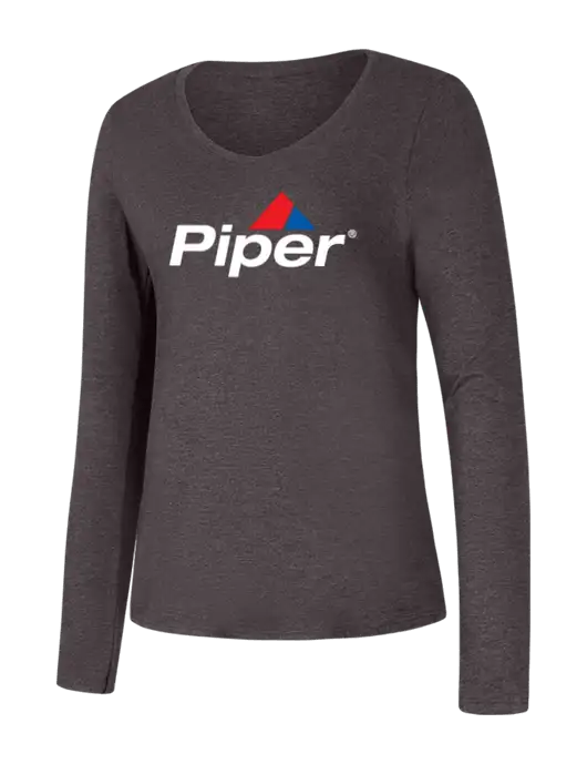Piper Womens Seriously Soft Heathered Charcoal V-Neck Long Sleeve T-Shirt w/Piper Logo