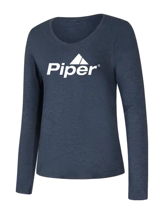 Piper Womens Seriously Soft Heathered Navy V-Neck Long Sleeve T-Shirt w/Piper Logo