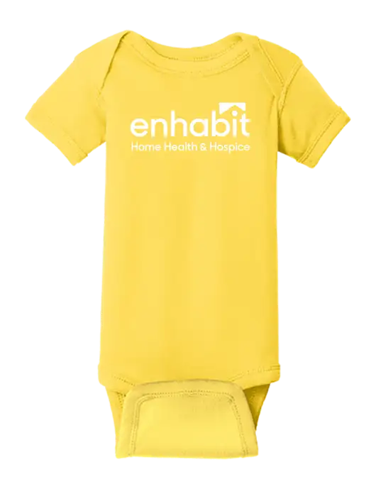 Enhabit Rabbit Skins Yellow Infant Short Sleeve Baby Rib Bodysuit w/Enhabit Logo