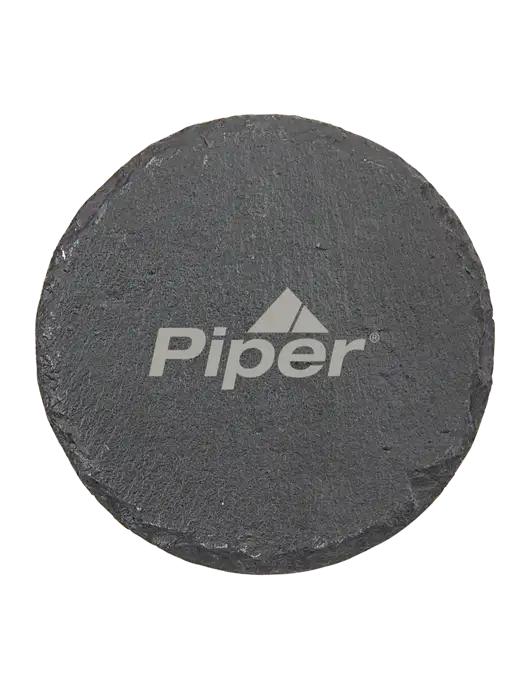 Piper Round Slate Coaster w/Piper Logo