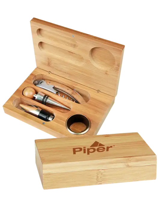 Piper Bamboo 4 piece Wine Tool Set w/Piper Logo