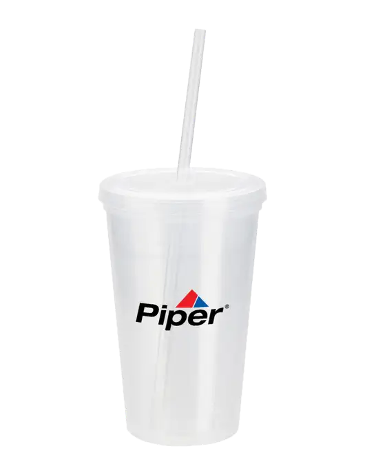 Piper Sorrento Clear 16 oz Tumbler with Lid & Straw w/Piper Logo