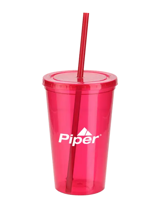 Piper Sorrento Red 16 oz Tumbler with Lid & Straw w/Piper Logo