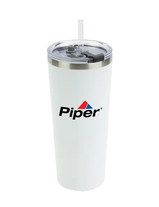 Piper Brighton White 20 oz Insulated Tumbler & Straw w/Piper Logo