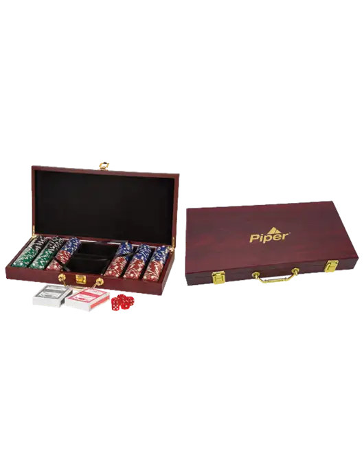 Piper Rosewood Poker Set, 300 Chips w/Piper Logo