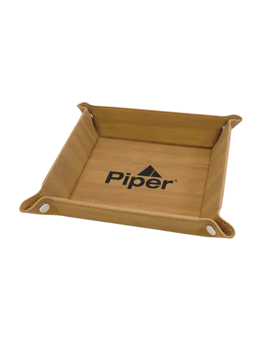 Piper Bamboo Leatherette Valet Tray, 6 x 6 w/Piper Logo